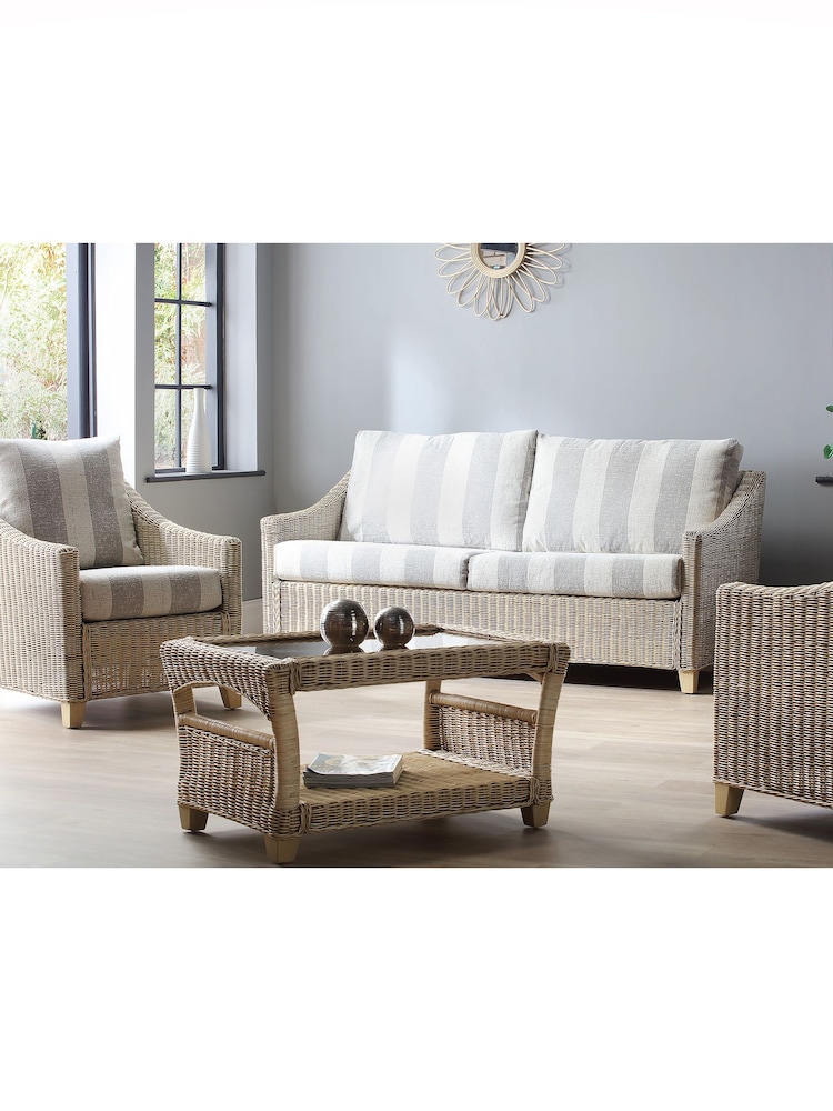 Desser Grey Athena Stripe Dijon Natural Rattan Conservatory Armchair - Image 3 of 3