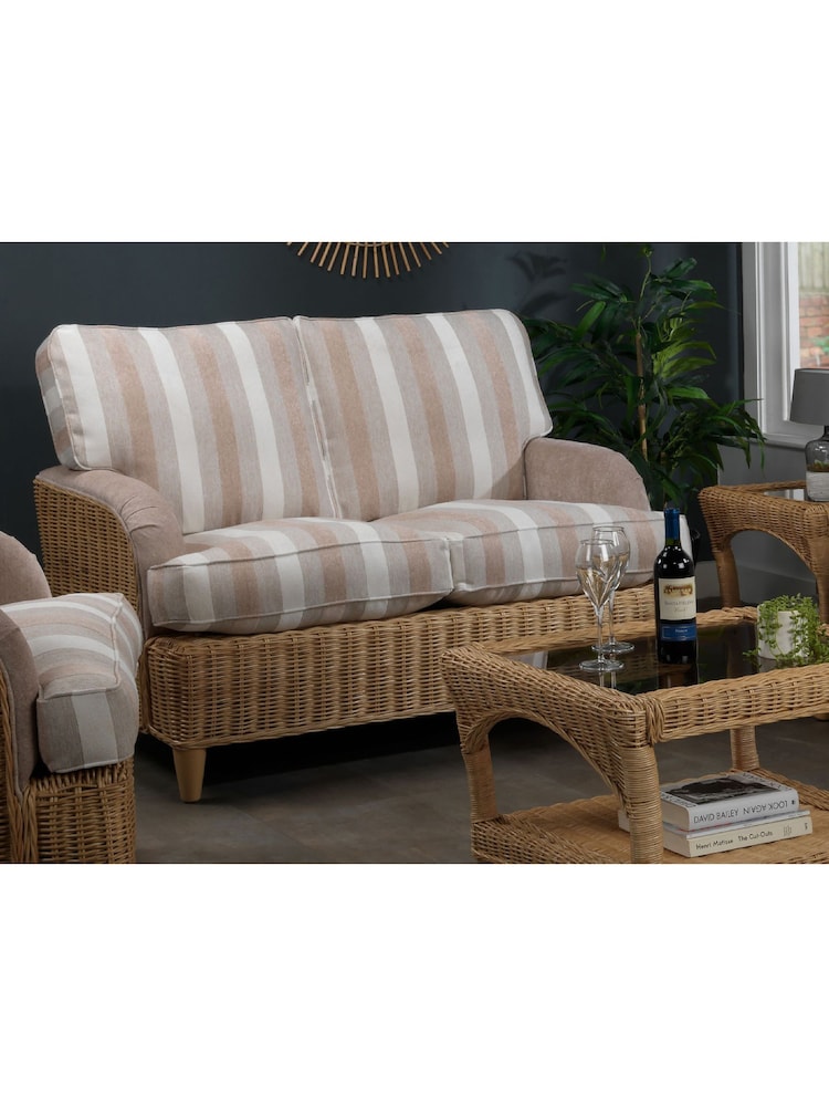 Desser Duke Beige Stripe Sevile Conservatory 2 Seater Wooden Feet Sofa - Image 1 of 7