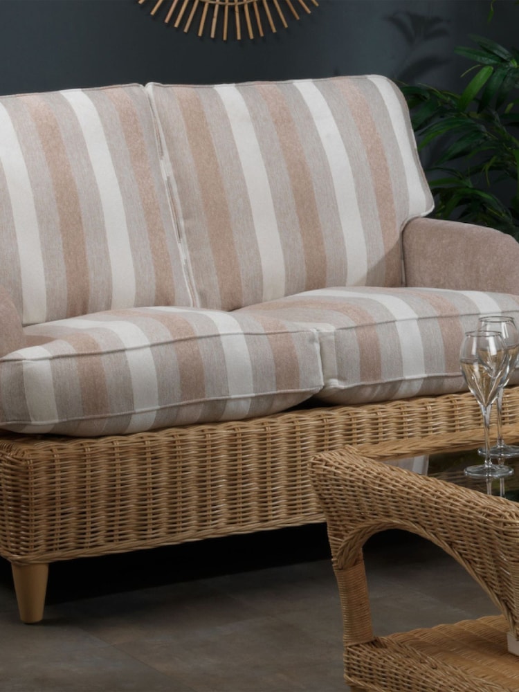 Desser Duke Beige Stripe Sevile Conservatory 2 Seater Wooden Feet Sofa - Image 2 of 7