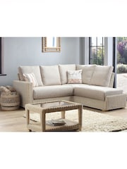 Desser Blush Pink Tweed Burford Natural Rattan Left Hand Conservatory Corner Sofa - Image 1 of 4