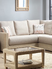 Desser Blush Pink Tweed Burford Natural Rattan Left Hand Conservatory Corner Sofa - Image 2 of 4