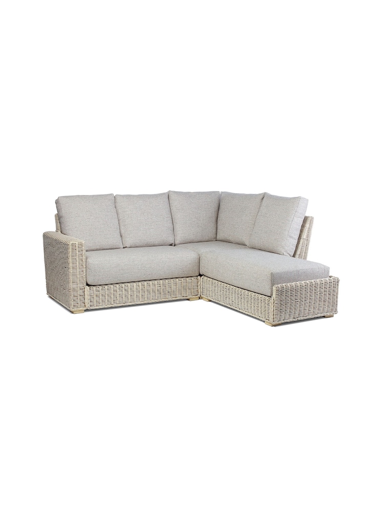 Desser Blush Pink Tweed Burford Natural Rattan Left Hand Conservatory Corner Sofa - Image 4 of 4