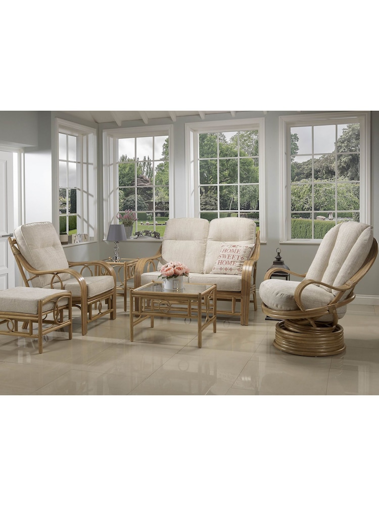Desser Jasper Beige Cream Madrid Light Oak Rattan Conservatory Footstool - Image 1 of 4