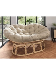 Desser Bouclé Plain Papasan Wicker Rattan Sofa - Image 1 of 2