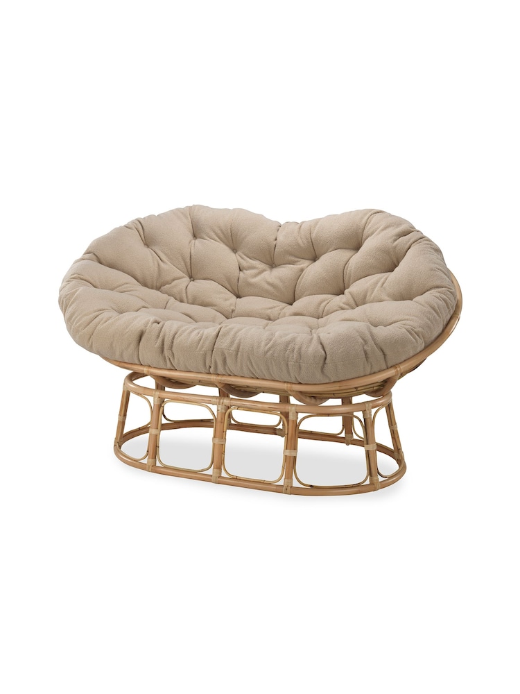 Desser Bouclé Plain Papasan Wicker Rattan Sofa - Image 2 of 2