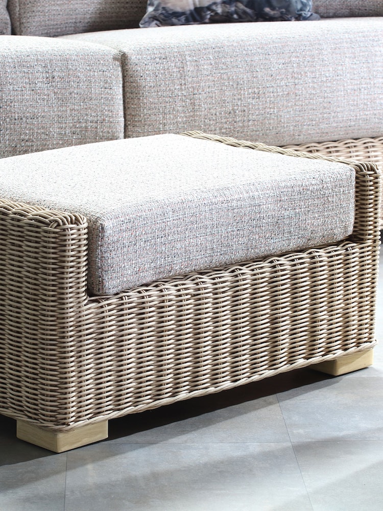 Desser Blush Pink Tweed Burford Natural Rattan Conservatory Storage Footstool - Image 1 of 3