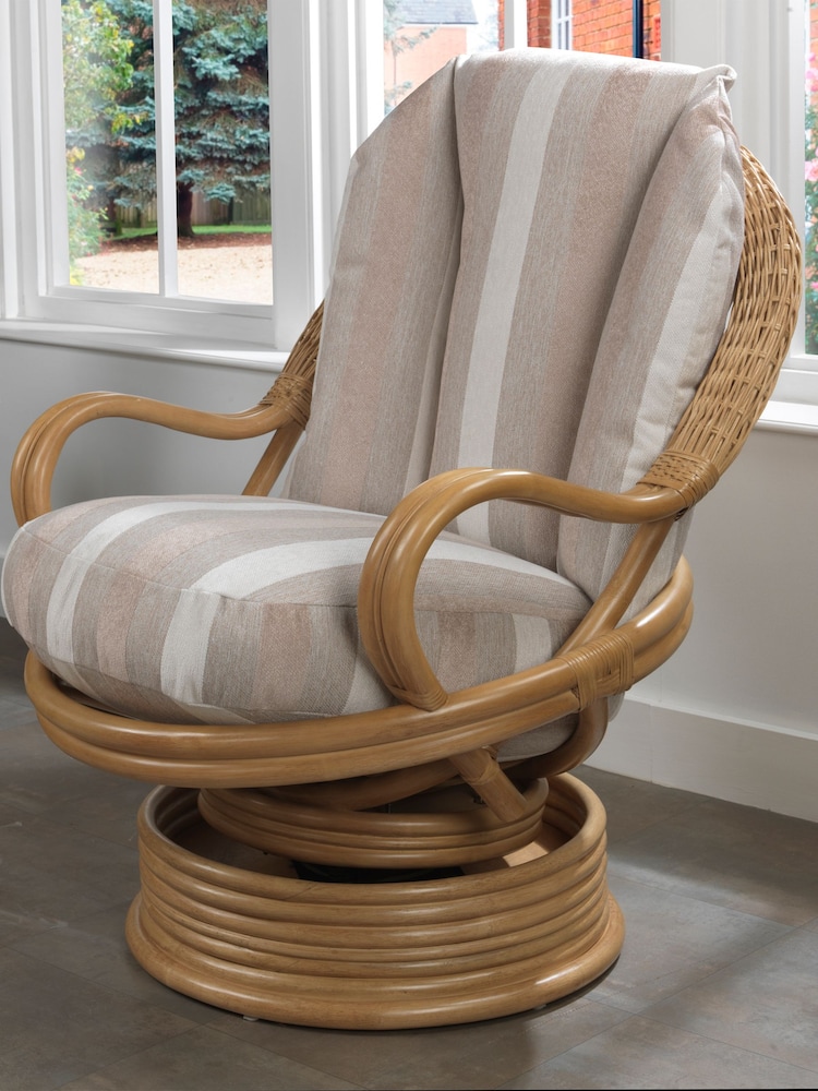 Desser Duke Beige Stripe Seville Rattan 360 Conservatory Swivel Rocking Chair - Image 2 of 3