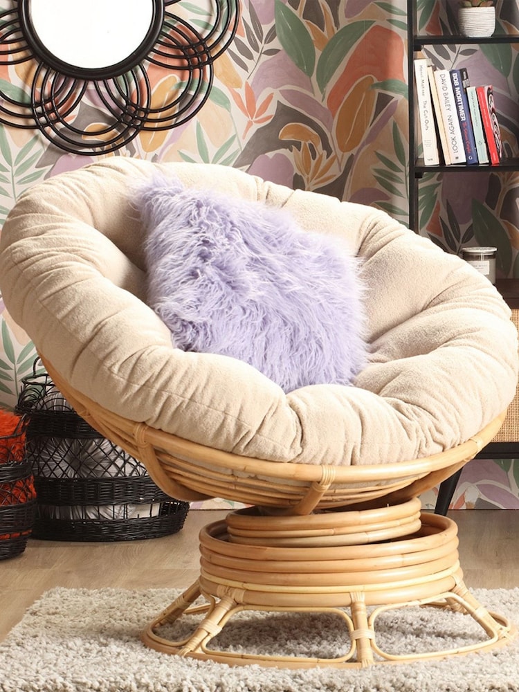 Desser Bouclé Plain Swivel Papasan Chair With Latte Fabric - Image 1 of 3