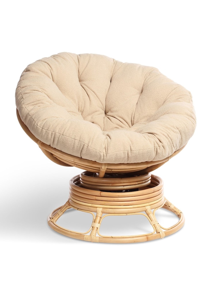 Desser Bouclé Plain Swivel Papasan Chair With Latte Fabric - Image 2 of 3