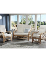 Desser Jasper Beige Cream Madrid Light Oak Rattan Conservatory 2 Seater Suite Sofa - Image 1 of 5
