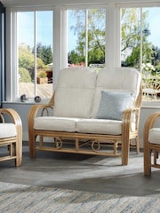 Desser Jasper Beige Cream Madrid Light Oak Rattan Conservatory 2 Seater Suite Sofa - Image 2 of 5