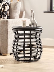 Desser Black Royal Wicker Rattan Lamp Table - Image 1 of 3