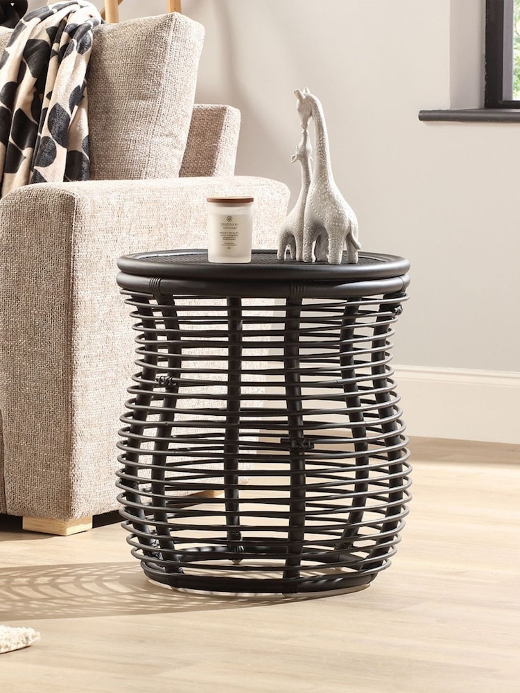 Desser Black Royal Wicker Rattan Lamp Table - Image 1 of 3
