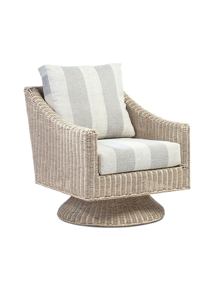 Desser Grey Athena Stripe Dijon Rattan 360 Conservatory Boxy Swivel Chair - Image 2 of 3