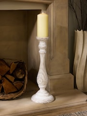 White Extra Large Wood Effect Pillar Candle Holder - Image 1 of 7