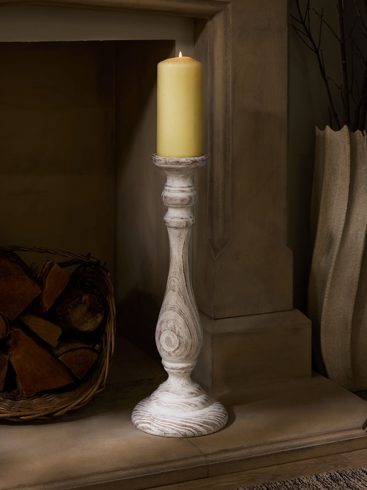 White Extra Large Wood Effect Pillar Candle Holder - Image 2 of 7
