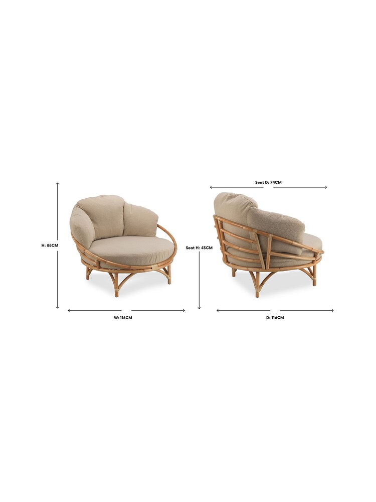 Desser Bouclé Plain Snug Wicker Rattan Chair - Image 4 of 4