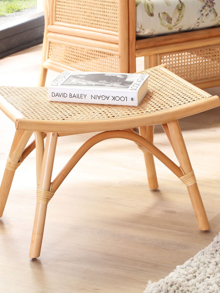 Desser Floral Lily Green Chester Natural Rattan Conservatory Footstool - Image 1 of 4