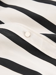 Monochrome Stripe Long Sleeve Tie Neck Scarf 100% Cotton Shirt - Image 8 of 8