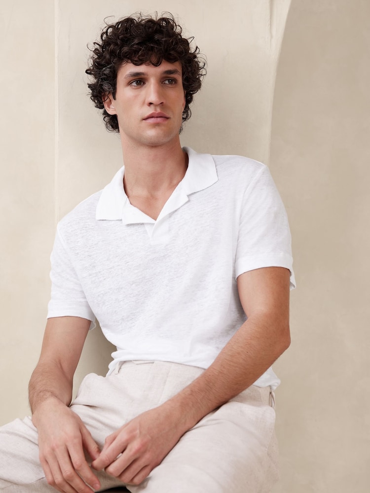 Banana Republic White Linen Polo Shirt - Image 1 of 1