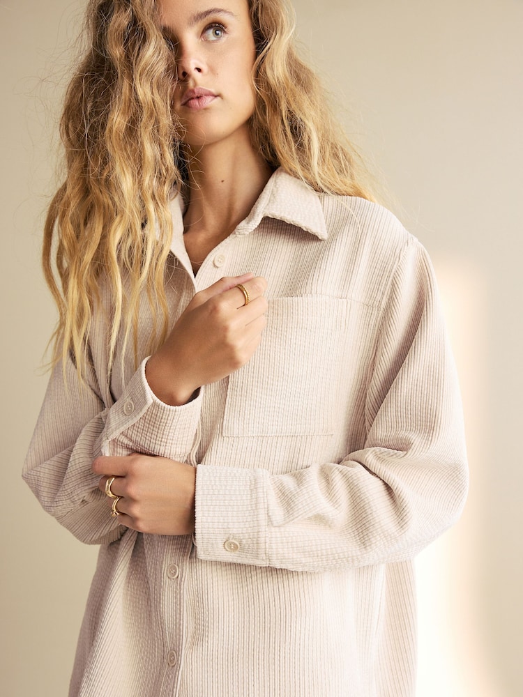 Ecru Long Sleeve Corduroy Shacket - Image 1 of 7
