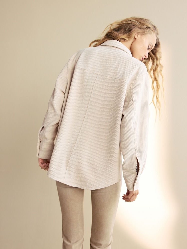 Ecru Long Sleeve Corduroy Shacket - Image 4 of 7