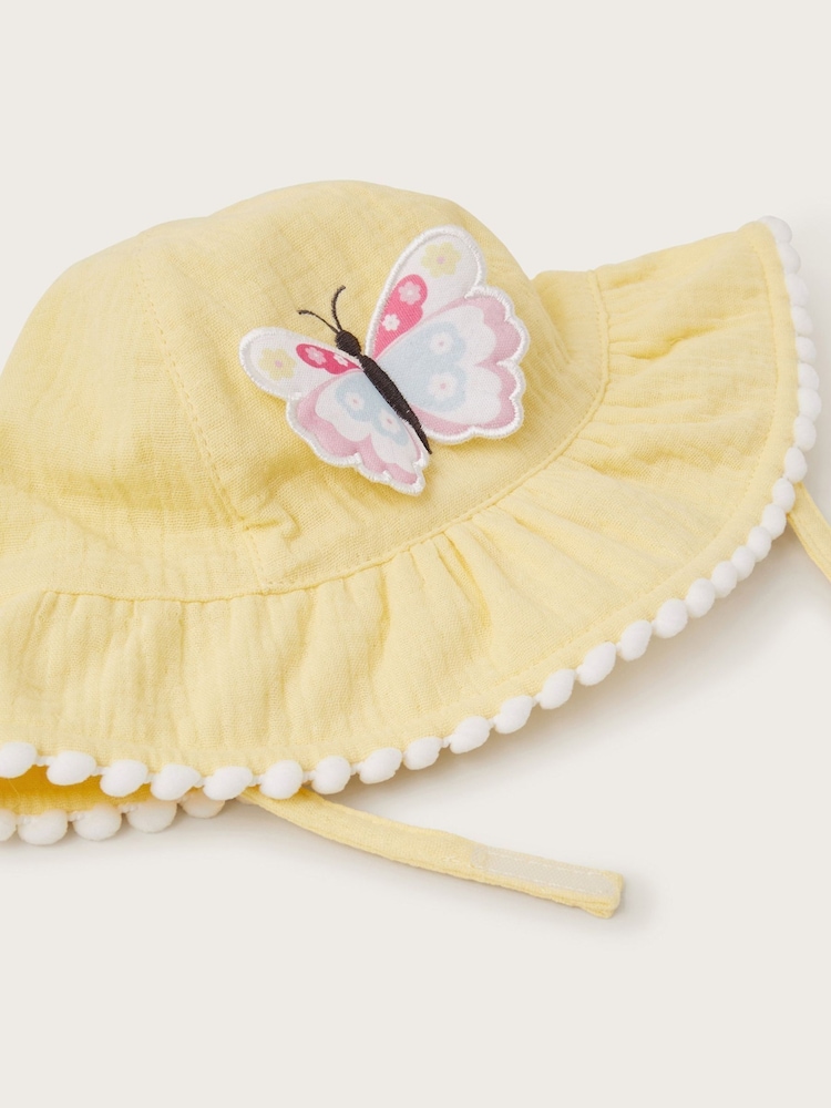 Monsoon Yellow Baby Butterfly Bucket 100% Cotton Hat - Image 2 of 2