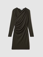Reiss Khaki Lisa Wrap Front Ruched Jersey Mini Dress - Image 2 of 5