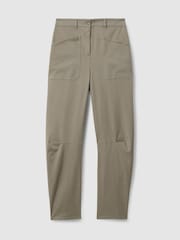 Reiss Olive Nova Cotton Blend Barrel Leg Trousers - Image 2 of 5