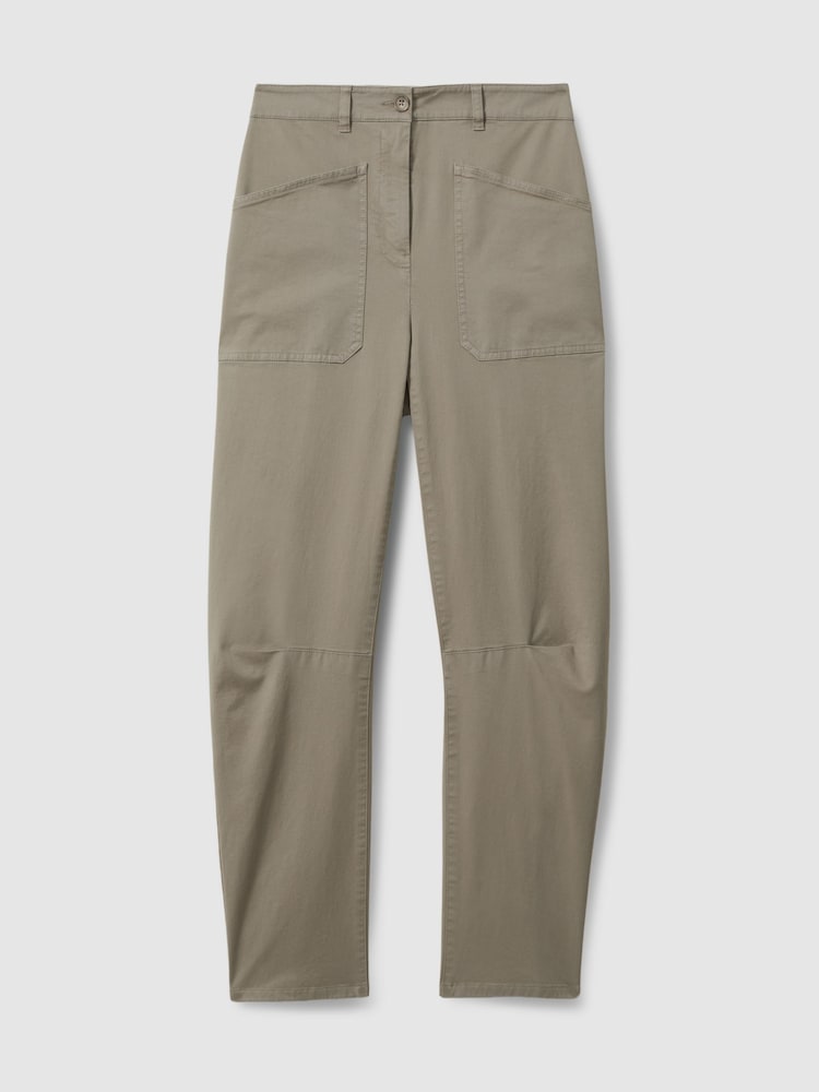 Reiss Olive Nova Cotton Blend Barrel Leg Trousers - Image 2 of 5