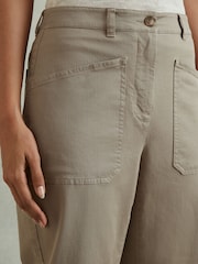 Reiss Olive Nova Cotton Blend Barrel Leg Trousers - Image 3 of 5