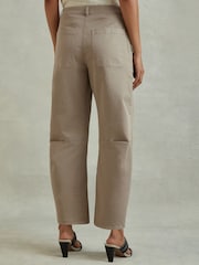 Reiss Olive Nova Cotton Blend Barrel Leg Trousers - Image 4 of 5