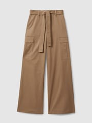 Reiss Camel Malia Petite Cotton Blend Wide Leg Cargo Trousers - Image 2 of 7