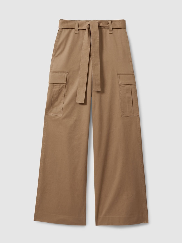 Reiss Camel Malia Petite Cotton Blend Wide Leg Cargo Trousers - Image 2 of 7