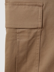 Reiss Camel Malia Petite Cotton Blend Wide Leg Cargo Trousers - Image 6 of 7