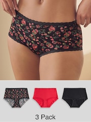 Black/Red Midi Knickers 3 Pack - Image 1 of 9