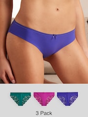 Pink/Blue Brazilian No VPL Lace Back Briefs 3 Pack - Image 1 of 7