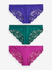 Pink/Blue Brazilian No VPL Lace Back Briefs 3 Pack - Image 5 of 7