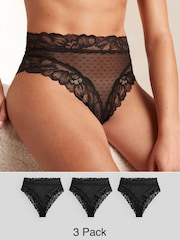 Black Floral Lace High Waist High Leg Knickers 3 Pack - Image 1 of 6