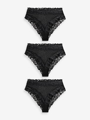 Black Floral Lace High Waist High Leg Knickers 3 Pack - Image 5 of 6