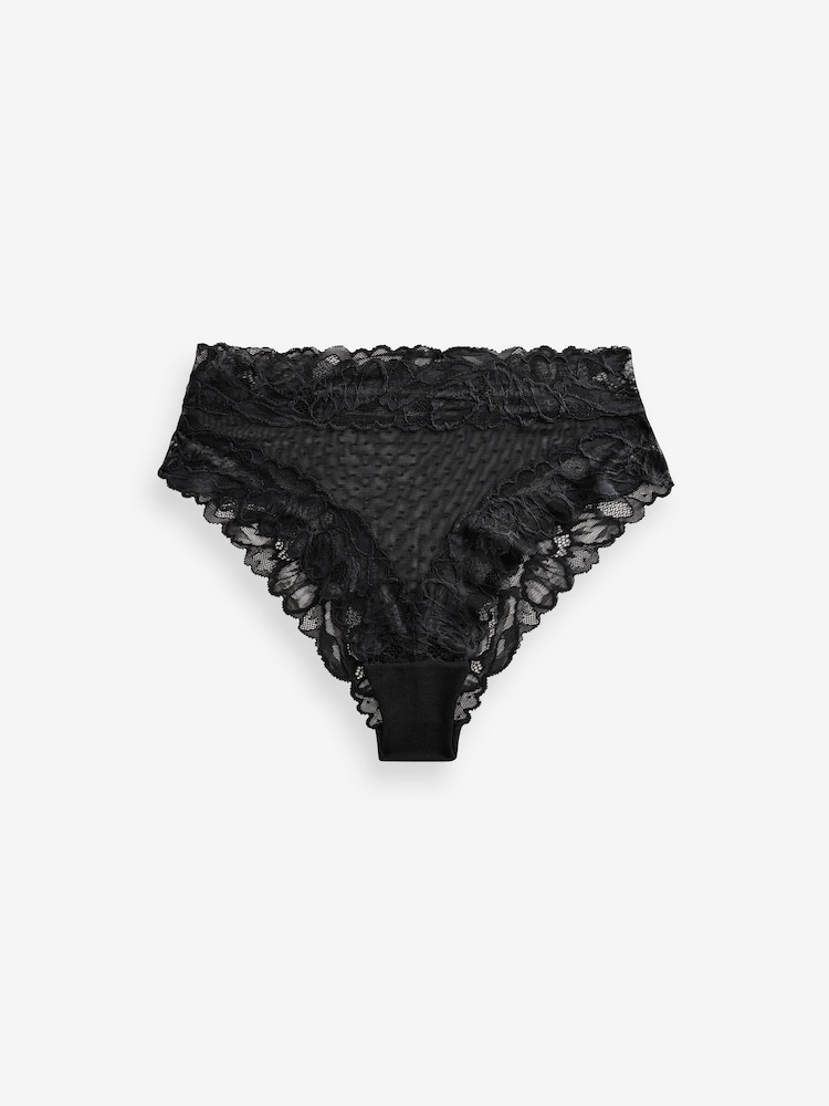 Black Floral Lace High Waist High Leg Knickers 3 Pack - Image 6 of 6