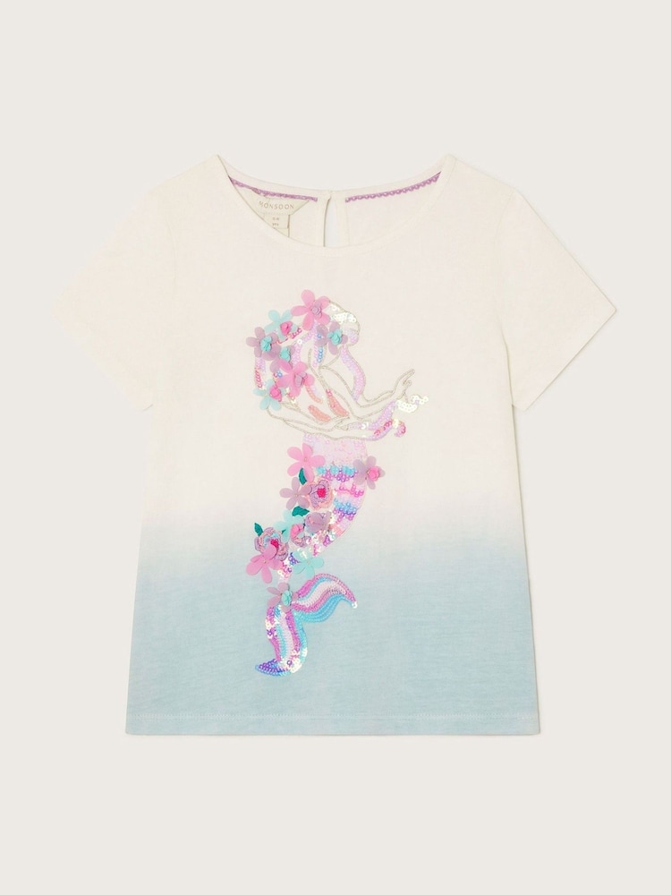 Monsoon Blue Ombre Mermaid 100% Cotton T-Shirt - Image 1 of 3 Monsoon Blue Ombre Mermaid 100% Cotton T-Shirt - Image 1 of 3