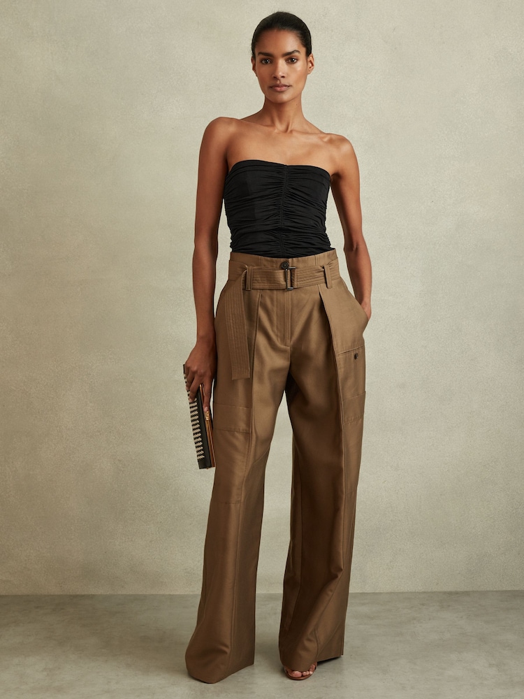 Reiss Black Marina Ruched Strapless Tube Top - Image 1 of 6