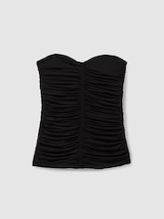 Reiss Black Marina Ruched Strapless Tube Top - Image 2 of 6
