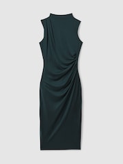 Reiss Dark Green Beaux Modal Blend Ruched Midi Dress - Image 2 of 6