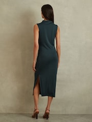 Reiss Dark Green Beaux Modal Blend Ruched Midi Dress - Image 4 of 6