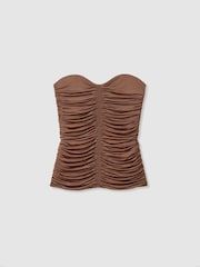 Reiss Mink Marina Ruched Strapless Tube Top - Image 2 of 5