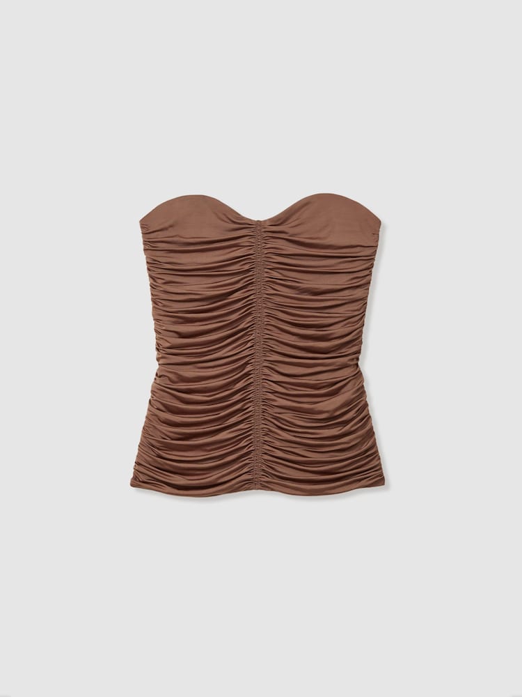 Reiss Mink Marina Ruched Strapless Tube Top - Image 2 of 5