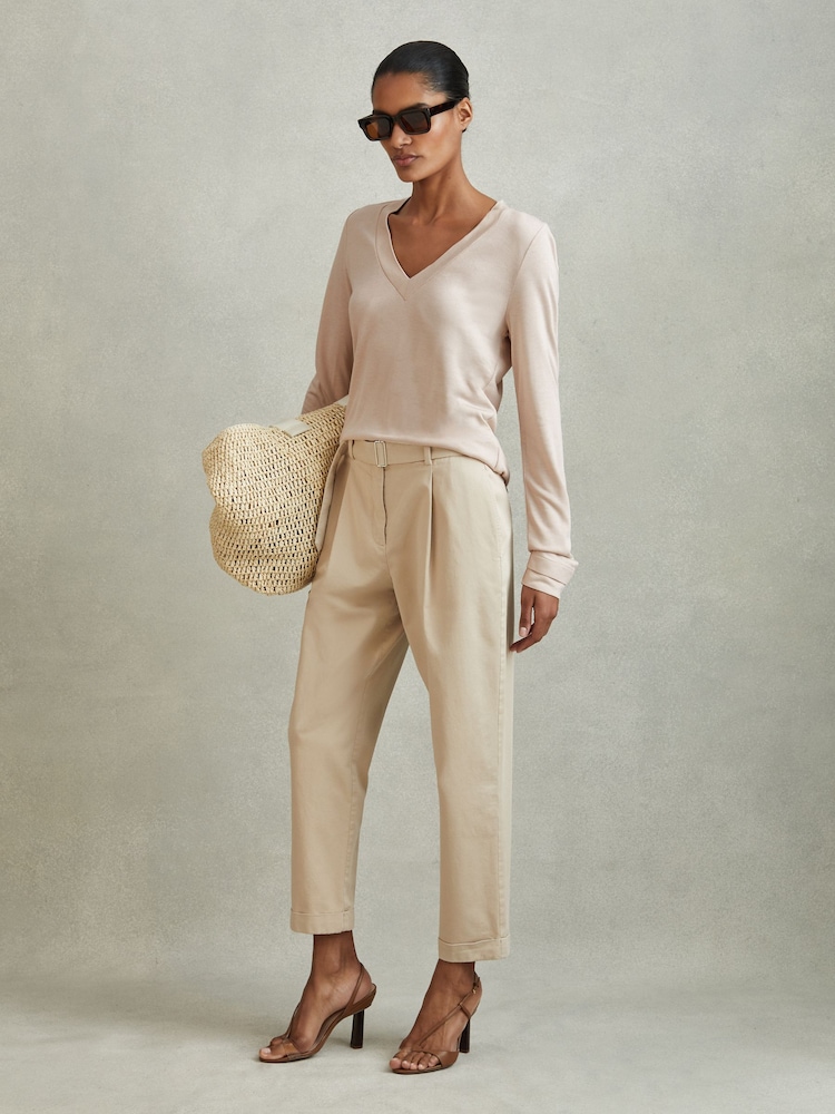 Reiss Stone Brady Jersey V-Neck Top - Image 1 of 5