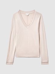 Reiss Stone Brady Jersey V-Neck Top - Image 2 of 5